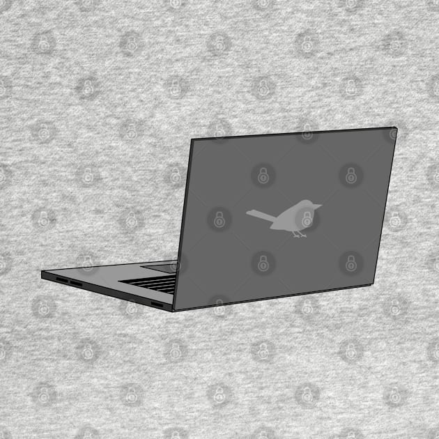 Gray Laptop with Bird Logo Cartoon by BirdAtWork